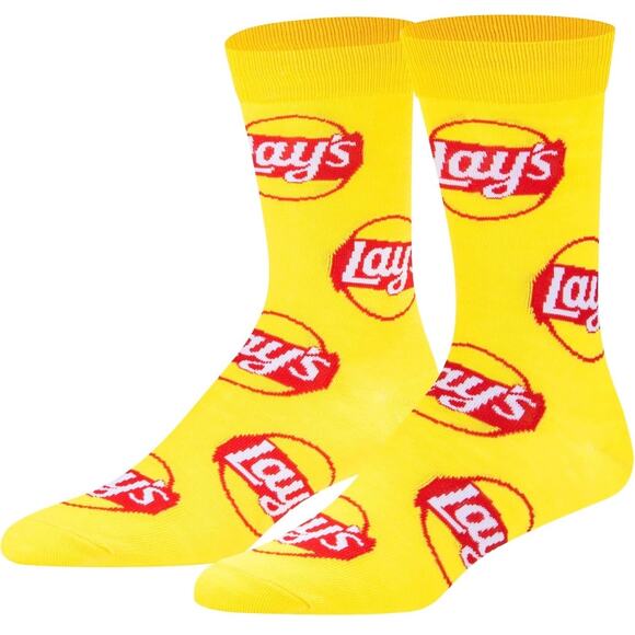 Odd Sox Unisex Lays Potato Chip Snacks Novelty Crew Socks Yellow Red Classic - Picture 7 of 9